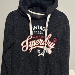 Superdry Men’s Dark Heather Navy Hoodie with Red White Logo
